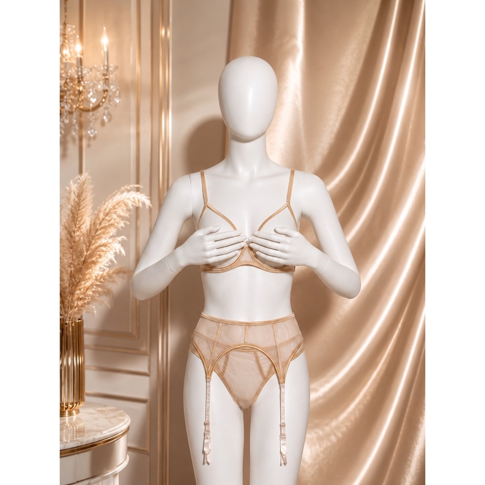 Cosabella Sardegna 3-Piece Camel/Gold Open Cup Lingerie Set Bra‎ 32C belt, thong